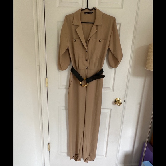 Zara, Belted Jumpsuit, Camel/Beige, XS, Like New - Picture 2 of 7